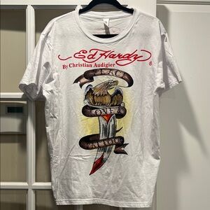 Ed Hardy White Tee with Eagle and Snake Graphic y2k